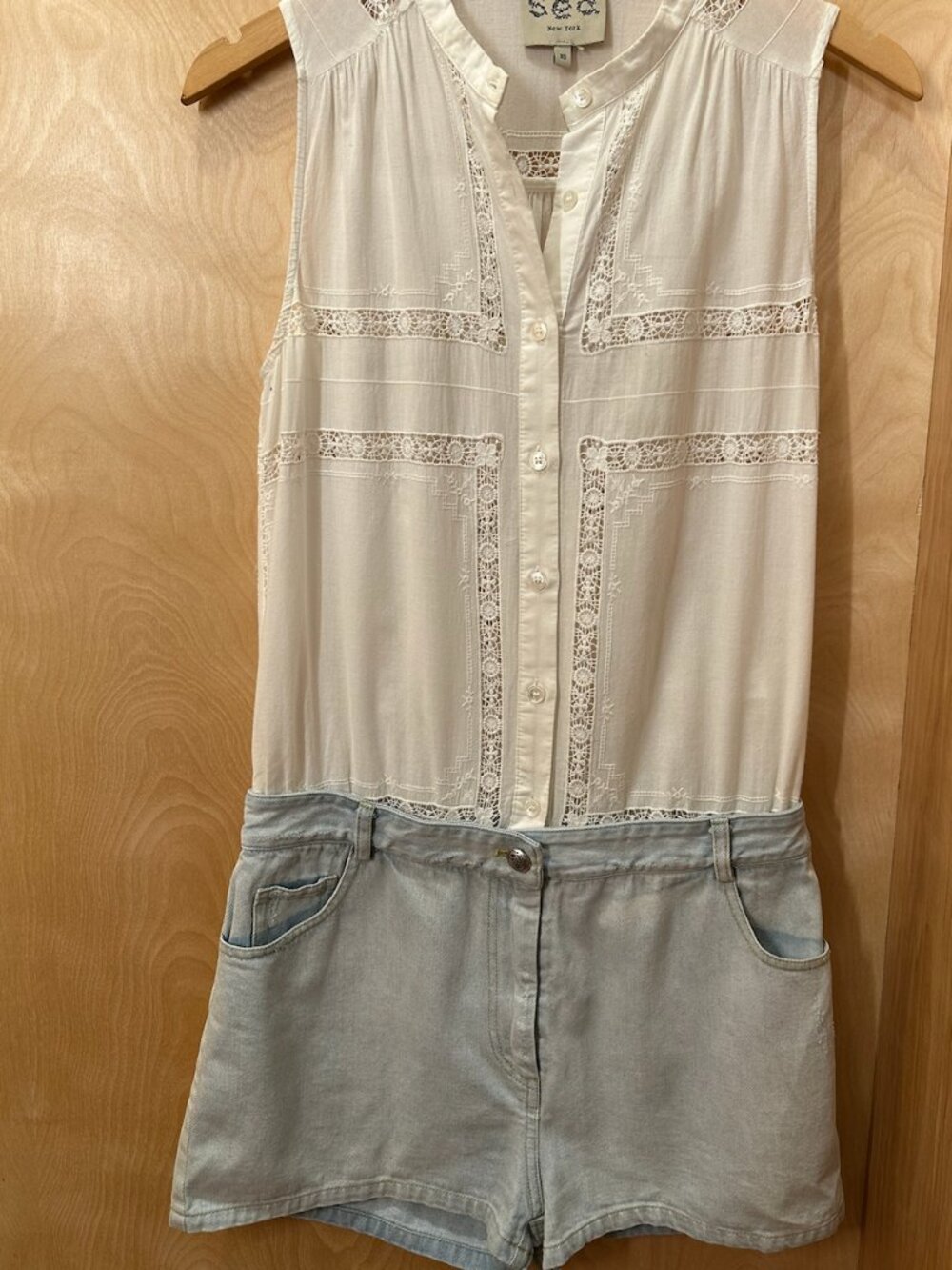 Sea New York Brand Crochet/Lace Denim Romper - Size XS